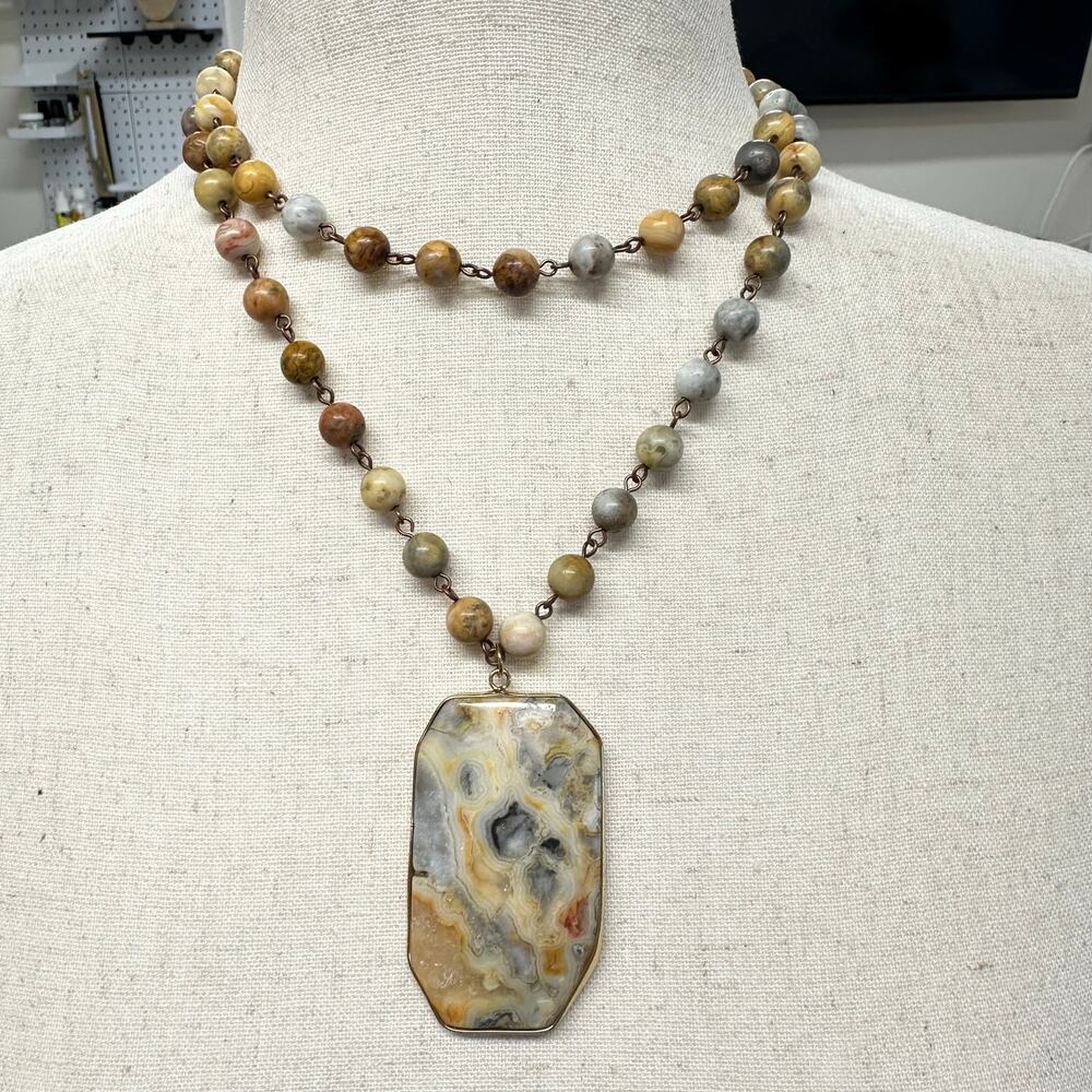 OilNana picture Jasper brass linked necklace 34” long drop 2.5” x 1.5”